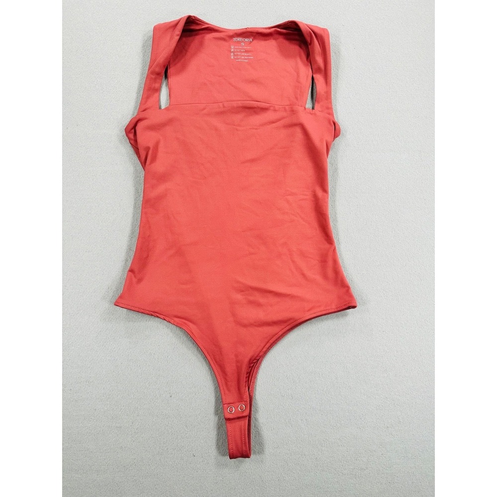 Reoria Women's Bodysuit Small Coral Pink Square Neck Sleeveless